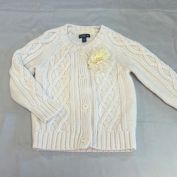 GAP Cream Cable Knit Cardigan with Floral Detail - Picture 1 of 5